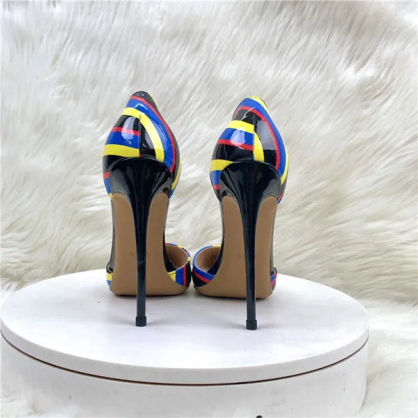 Fashion Multi Colors Striped Evening Party Womens Shoes 2023 12 cm Stiletto Heels Pointed Toe Womens Shoes High Heels