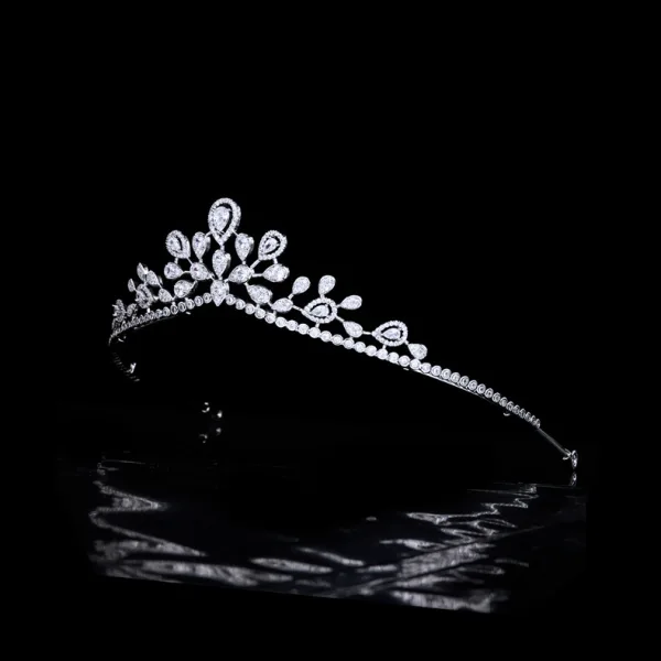 Enkla Vita Rhinestone Zirkon Legering Bröllop Tiara Brud Huvudbonad 2022