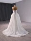 Luxe Blanche Fait main Perlage Perle Paillettes Robe De Mariée 2024 Trompette / Sirène Bustier Sans Manches Dos Nu Noeud Train De Balayage Mariage