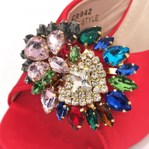 Chic / Beautiful Rhinestone Satin Purple Prom Womens Sandals Clutch Bags 2023 9 cm Open / Peep Toe Crystal Thick Heels Sandals High Heels Clutch Bags