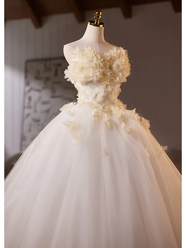 Chic / Belle Blanche Appliques Robe De Bal 2025 Robe Boule Bustier Sans Manches Dos Nu Longue Robe De Ceremonie