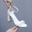 Minimalistisch Weiß Brautschuhe 2025 7 cm Stilettos Knöchelriemen Peeptoes Hochzeit Sandaletten Hochhackige