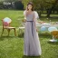 Simple Lavande Robe Demoiselle D'honneur 2022 Princesse Manches Courtes Dos Nu Noeud Ceinture Longue Demoiselle D'honneur