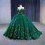 Vintage / Retro High-end Dark Green Handmade  Beading Rhinestone Sequins Prom Dresses 2023 Ball Gown Off-The-Shoulder Sleeveless Backless Court Train