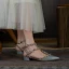 Fashion Beige Evening Party Leather Womens Shoes 2022 T-Strap Rivet 4 cm Thick Heels Low Heel Pointed Toe Womens Shoes High Heels