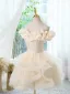 Chic / Beautiful Champagne Beading Sequins Cascading Ruffles Birthday Party Dresses 2024 Ball Gown Off-The-Shoulder Short Sleeve Backless Short Formal Dresses