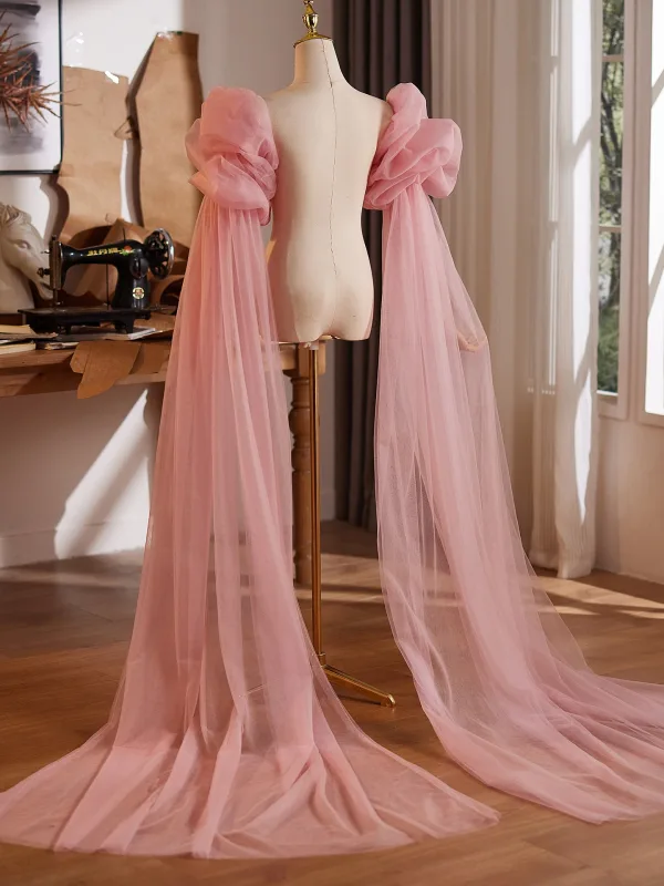 Chic / Belle Rougissant Rose Gonflée Manches Courtes Promo châle 2026 Tulle