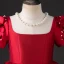 Chic / Beautiful Red Satin Birthday Flower Girl Dresses 2024 Pearl Scoop Neck Short Sleeve Bow Backless Floor-Length / Long