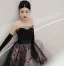 Chic / Beautiful Black Printing Prom Dresses 2026 A-Line / Princess Strapless Sleeveless Backless Floor-Length / Long Formal Dresses