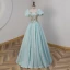Elegant Mint Green Beading Sequins Prom Dresses 2023 Ball Gown Square Neckline Short Sleeve Backless Floor-Length / Long Prom Formal Dresses