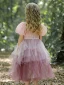 Charmant Rougissant Rose Faux Diamant Paillettes Volants en Cascade Anniversaire Robe Ceremonie Fille 2023 Princesse Encolure Carrée Manches Courtes Thé Longueur Robe Ceremonie Fille