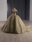 Vintage / Retro High-end Brown Beading Pearl Sequins Quinceañera Prom Dresses 2025 Ball Gown Off-The-Shoulder Short Sleeve Backless Chapel Train Formal Dresses