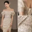 Scintillantes Doré Paillettes Robe De Soirée 2023 Trompette / Sirène Encolure Carrée Manches Courtes Dos Nu Longue Soirée Robe De Ceremonie