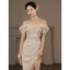 Scintillantes Doré Paillettes Robe De Soirée 2023 Trompette / Sirène Encolure Carrée Manches Courtes Dos Nu Longue Soirée Robe De Ceremonie