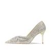 Sparkly Champagne Rhinestone Butterfly Sequins Wedding Shoes 2022 Leather 8 cm Stiletto Heels Pointed Toe Wedding Pumps High Heels
