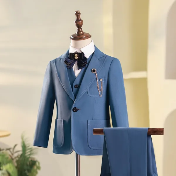 Meeresblau 6 Stück Lange Ärmel Anzüge Jungs 2024 Hochzeit Schulterschmuck Mantel Hemd Krawatte Weste Hose