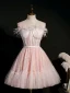 Sexy Rougissant Rose Anniversaire Courte Robe De Fête 2022 Princesse Bustier Plumes Sans Manches Dos Nu Ceinture Robe De Ceremonie