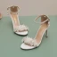 Sexy White Pearl Crystal Wedding Shoes 2023 Ankle Strap 9 cm Stiletto Heels Open / Peep Toe Wedding Sandals High Heels