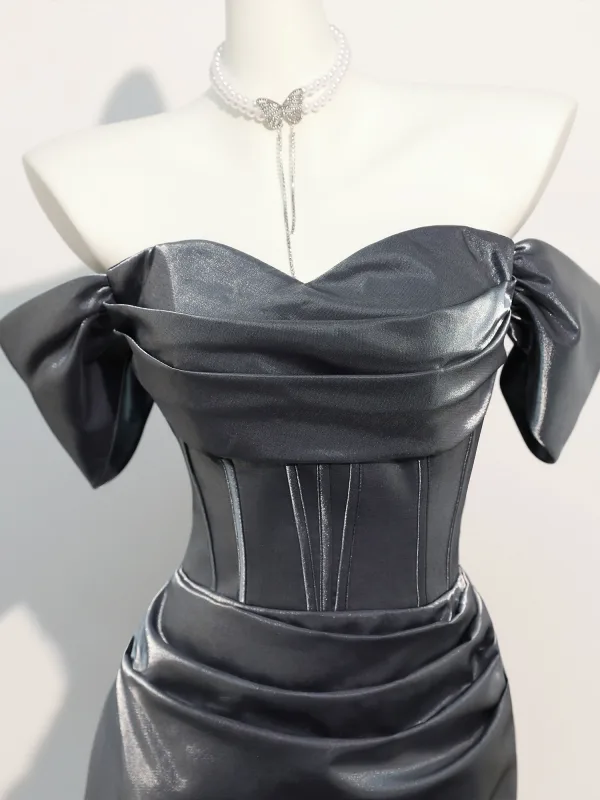 Sexy Grau Abendkleider 2026 Meerjungfrau Off Shoulder Kurze Ärmel Rückenfreies Lange Festliche Kleider