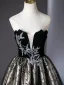 Elegant Black Lace Flower Prom Dresses 2024 Ball Gown Strapless Sleeveless Backless Floor-Length / Long Prom Formal Dresses