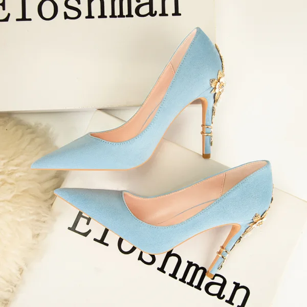 Classic Gold Prom Pumps 2022 Metal Flower Rhinestone 10 cm Stiletto Heels Pointed Toe Pumps High Heels