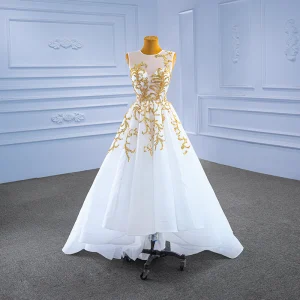 Haut De Gamme Blanche Perle Paillettes Asymétrique Robe De Mariée 2022 Princesse Encolure Dégagée Sans Manches Mariage