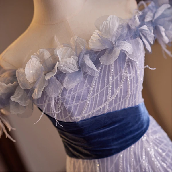 Elegant Lavender Appliques Sequins Prom Dresses 2023 A-Line / Princess Off-The-Shoulder Sleeveless Backless Floor-Length / Long Prom Formal Dresses