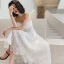 Charming Ivory Lace Flower Evening Dresses 2022 A-Line / Princess Strapless Sleeveless Backless Evening Party Floor-Length / Long Formal Dresses