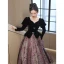 Chic / Belle Noire Robe De Bal 2023 Princesse Encolure Carrée Faux Diamant Noeud Manches Longues Dos Nu Longue Promo Robe De Ceremonie