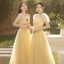 Modest / Simple Daffodil Bridesmaid Dresses 2022 A-Line / Princess Short Sleeve Backless Floor-Length / Long Bridesmaid