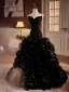 Charming Black Cascading Ruffles Prom Dresses 2024 Crossed Straps Trumpet / Mermaid Strapless Sleeveless Backless Floor-Length / Long Prom Formal Dresses