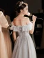 Charmant Gris Perlage Paillettes Robe De Soirée 2023 Princesse De l'épaule Gland Manches Courtes Dos Nu Longue Soirée Robe De Ceremonie