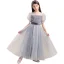 Sparkly Grey Star Sequins Prom Flower Girl Dresses 2022 A-Line / Princess Scoop Neck Short Sleeve Sash Bow Floor-Length / Long Flower Girl Dresses