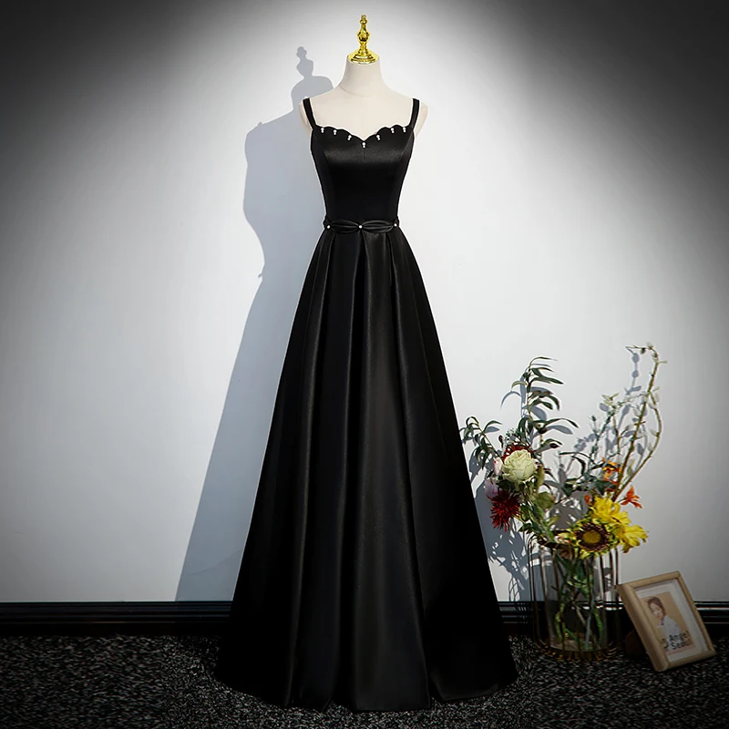 Charming Black Pearl Evening Dresses 2023 A-Line Princess Spaghetti Straps Sleeveless Charming Black Pearl Evening Dresses 2023 A-Line Princess Spaghetti Straps Sleeveless