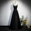 Charming Black Pearl Evening Dresses 2023 A-Line / Princess Spaghetti Straps Sleeveless Backless Floor-Length / Long Satin Evening Party Formal Dresses