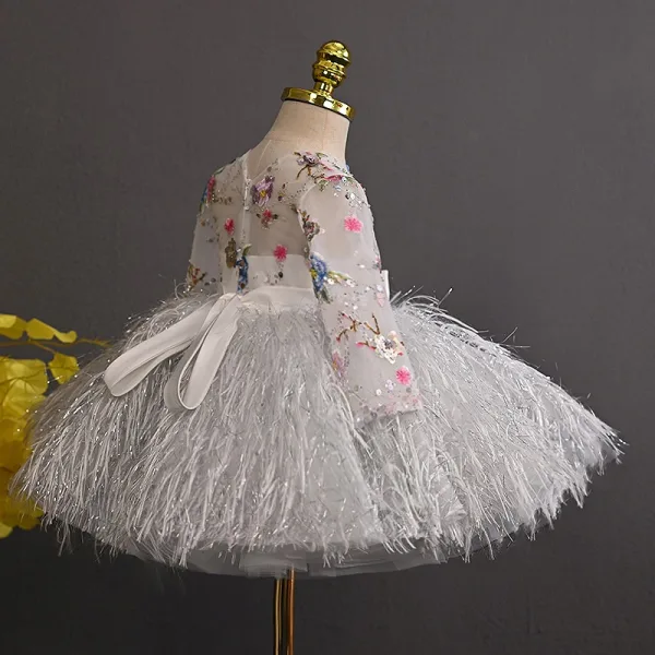 Flower Fairy White Appliques Lace Flower Beading Sequins Tassel Birthday Short Flower Girl Dresses 2025 Scoop Neck Tulle