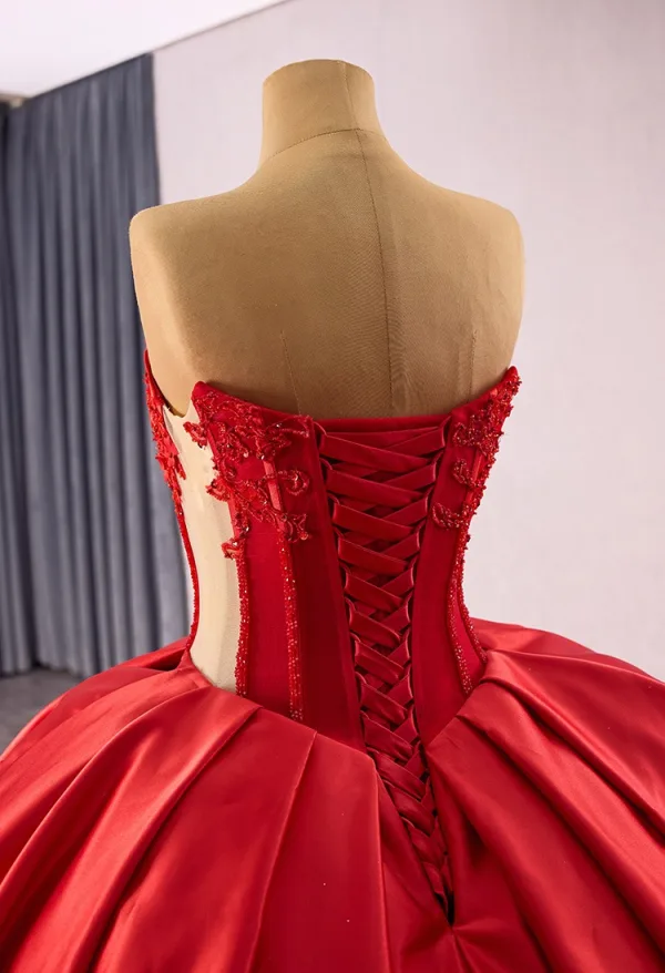 High-end Red Beading Rhinestone Lace Flower Wedding Dresses 2025 Ball Gown Strapless Sleeveless Backless Chapel Train