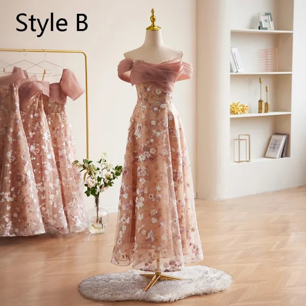 Schöne Rosa Pailletten Brautjungfernkleider 2024 A Linie Off Shoulder Kurze Ärmel Rückenfreies Lange