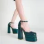 Fashion Dark Green Cocktail Party Womens Sandals 2022 Ankle Strap 10 cm Thick Heels Square Toe Sandals High Heels