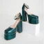 Fashion Dark Green Cocktail Party Womens Sandals 2022 Ankle Strap 10 cm Thick Heels Square Toe Sandals High Heels