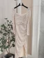 Sexy Champagne Paillettes Robe De Soirée 2023 Trompette / Sirène Encolure Carrée Manches Longues Dos Nu Thé Longueur Soirée Robe De Ceremonie