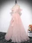 Schöne Rosa Perlenstickerei Applikationen Gespaltete Front Ballkleider 2024 Ballkleid Off Shoulder Kurze Ärmel Rückenfreies Lange Ball Festliche Kleider