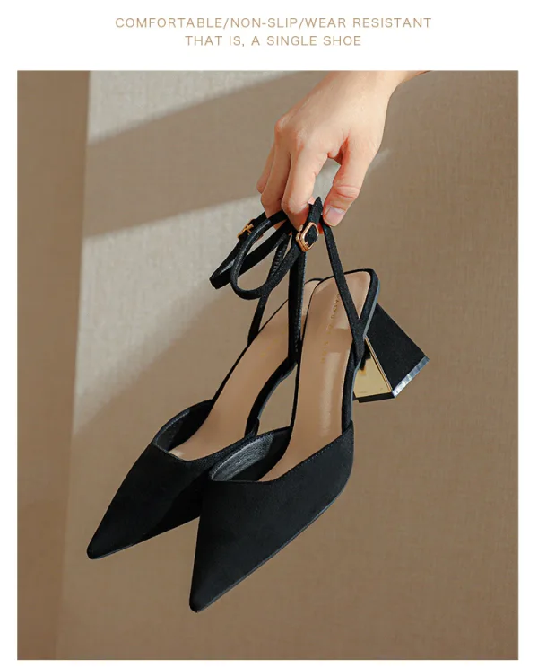 Chic / Beautiful Black Street Wear Womens Sandals 2023 Ankle Strap 7 cm Thick Heels Pointed Toe Sandals High Heels