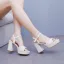 Sexy Beige Perle Brautschuhe 2025 Knöchelriemen 9 cm Thick Heels Peeptoes Hochzeit Sandaletten