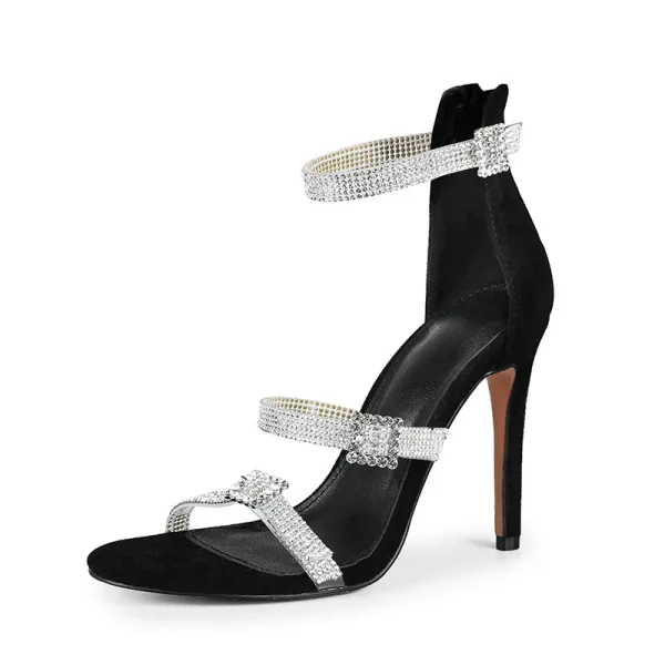 Sexy Beige Evening Party Rhinestone Womens Sandals 2023 Ankle Strap 10 cm Stiletto Heels Open / Peep Toe Sandals High Heels