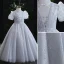 Chic / Beautiful Grey Glitter Pearl Sequins Flower Girl Dresses 2022 Ball Gown High Neck Puffy Short Sleeve Floor-Length / Long Prom Flower Girl Dresses
