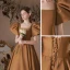 Vintage / Retro Brown Satin Prom Dresses 2023 A-Line / Princess Square Neckline Puffy Short Sleeve Backless Floor-Length / Long Prom Formal Dresses