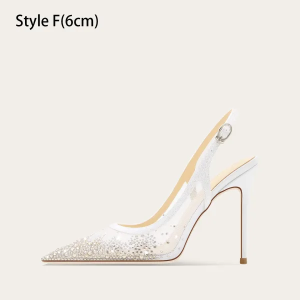 Sexy Weiß Strass Leder Brautschuhe 2025 10 cm Stilettos Spitzschuh Hochzeit Hochhackige