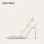Sexy Weiß Strass Leder Brautschuhe 2025 10 cm Stilettos Spitzschuh Hochzeit Hochhackige