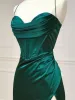 Sexy Dark Green Satin Split Front Prom Dresses Evening Dresses 2024 Trumpet / Mermaid Spaghetti Straps Sleeveless Backless Floor-Length / Long Formal Dresses